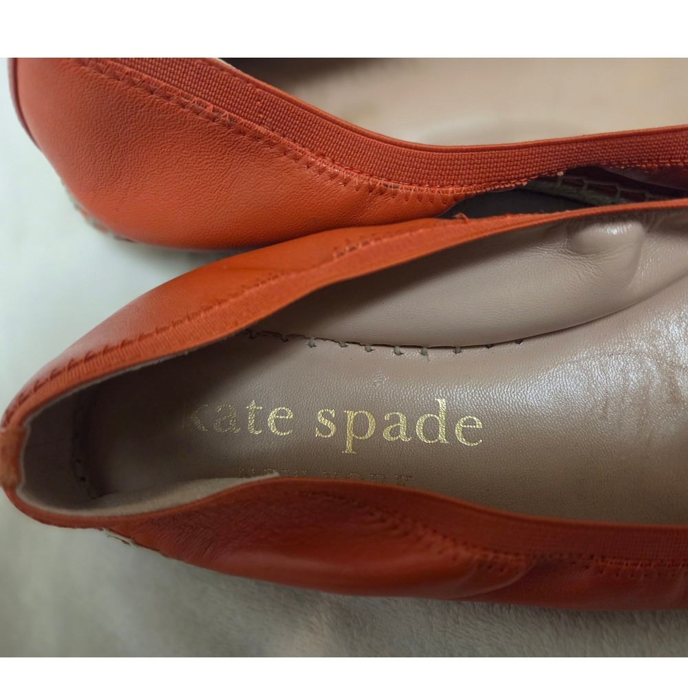 KATE SPADE CLUBHOUSE ESPADRILLE FLAT SHOES LEATHER EMBOSSED APRICOT SIZE 10 - Picture 5 of 7